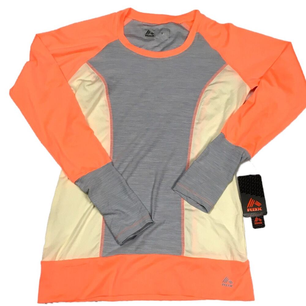 RBX Active Shirt Long Sleeve Quick-Dry Orange Gray Women's S Athletic Top NEW